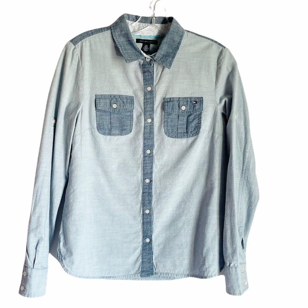 🟢Tommy Hilfiger Blue Cotton Button Down SP